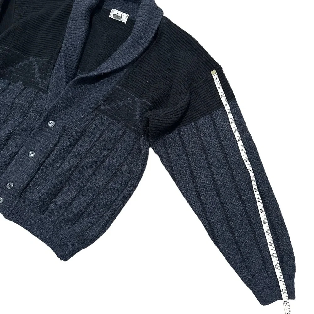 Vintage L CARDIGAN SWEATER chunky KNIT JACKET JED 80s grandpa SHAWL COLLAR WOOL - Picture 6 of 7